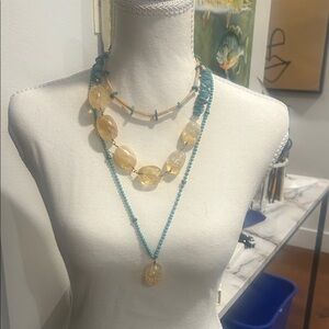 Elegant Blue and Gold Beaded Necklace Set